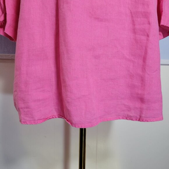 Company Ellen Tracy Extra Large Pink Peony Zippered V Neck Roll Tab Linen Blouse - Picture 2 of 13